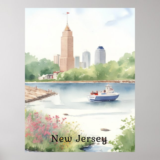 Poster Linda Nova Jersey Watercolor Art (Frente)
