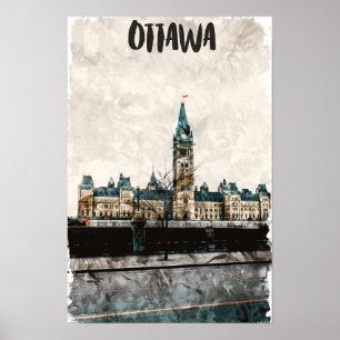 Poster Linda Ottawa Canada Pintura Viagem Watercolor