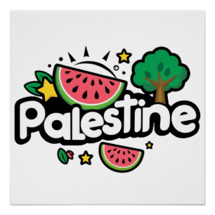 Póster Linda palavra Palestina cercada pela árvore de mel