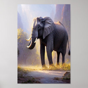Poster Linda pintura de um elefante em sua natureza