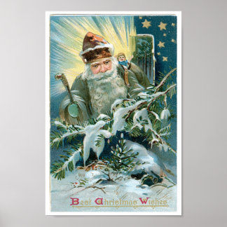 Póster Linda pintura do Papai Noel e das Estrelas