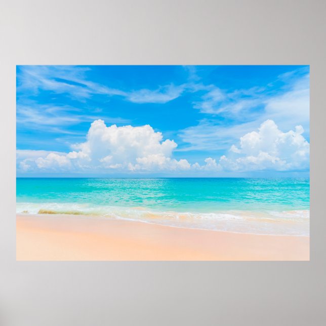 Poster Linda praia tropical com céu azul e branco c (Frente)