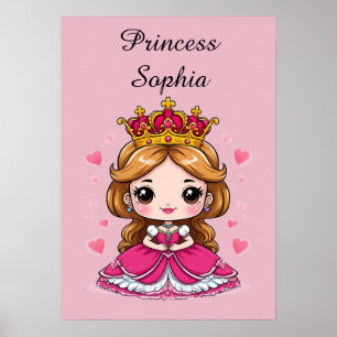 Poster Linda Princesa de Desenho Animado com Vestido Rosa