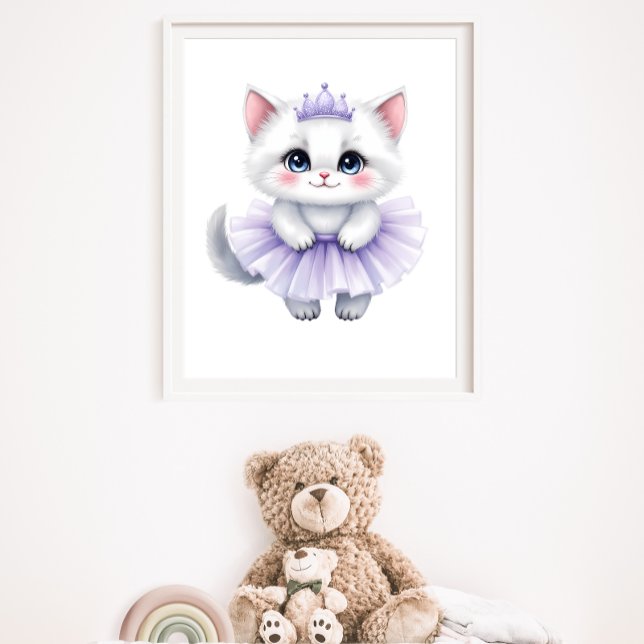 Poster Linda Princesa Gatinha Branca em Tutu Roxo Real (Criador carregado)