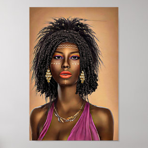 Poster Linda Princesa Negra-Africana Arte Mulher
