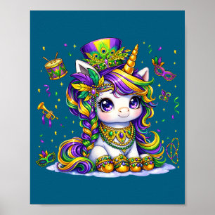 Poster Linda princesa unicórnio de contas do mardi gras m