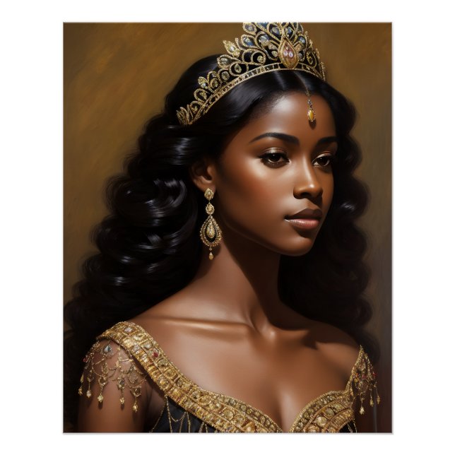 Póster Linda Rainha Negra Dourada Coroa (Frente)