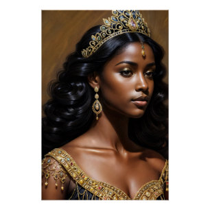 Póster Linda Rainha Negra Vestindo Tiara