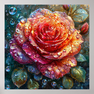 Poster Linda rosa com gotas de água