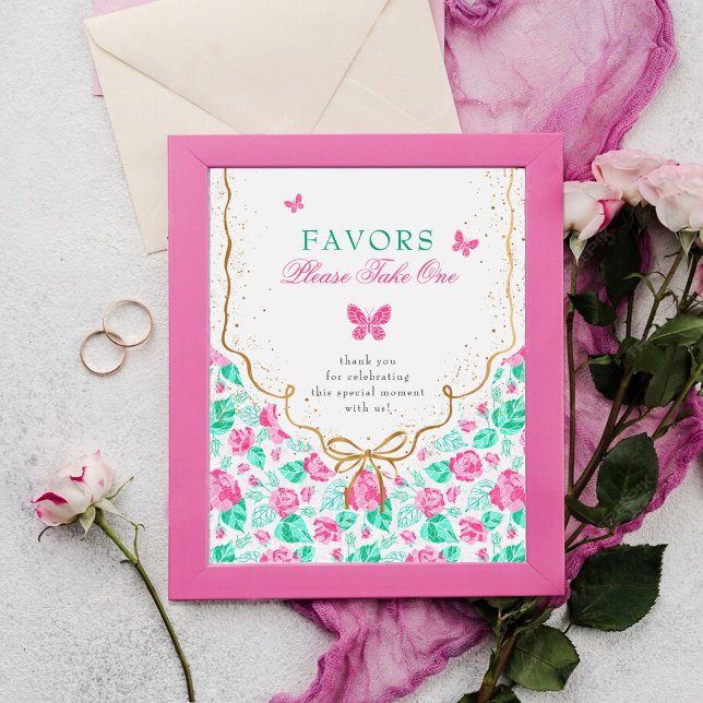 Poster Linda Rosa Floral Arco-íris Dourado Chá de Bebê (Criador carregado)