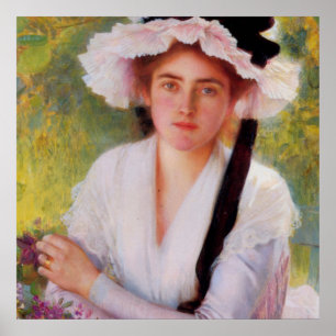 Póster Linda senhora no jardim por Albert Lynch, vintage