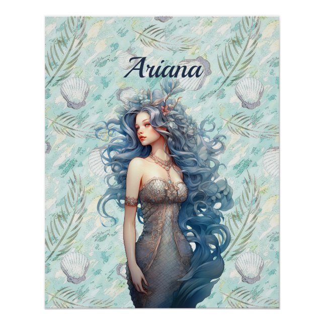 Póster Linda Sereia de Cabelo Azul (Frente)