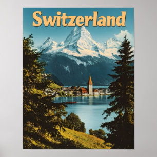 Poster Linda Suiça dos Alpes Suíços Montanhas Cênicas