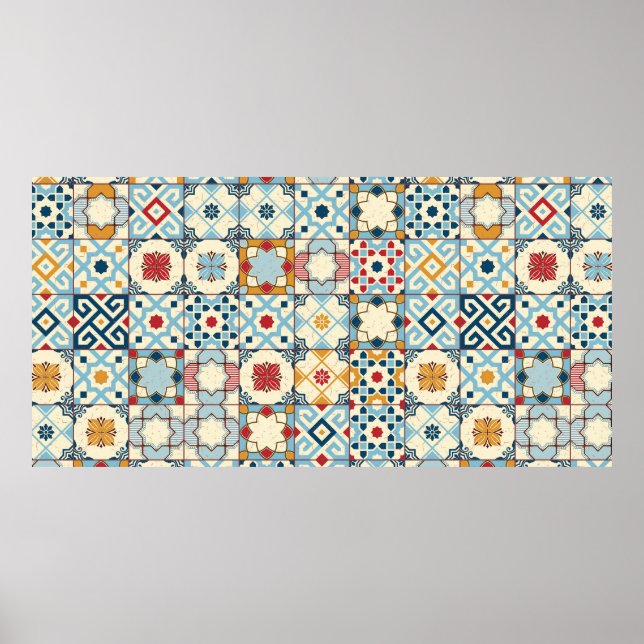 Poster Linda tela de padrão branco colorido marroquino, (Frente)