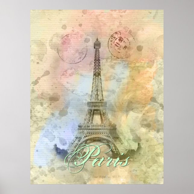 Póster Linda tenda, vintage Eiffel Tower França (Frente)
