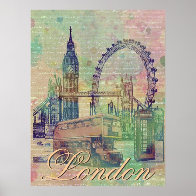 Poster Linda tendência Vintage London Landmarks (Frente)