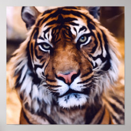Poster Linda Tigre Gato Cara De Gato Pintado Com Vida Sel