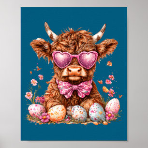 Poster Linda vaca das Terras Altas floral rosa coquette l