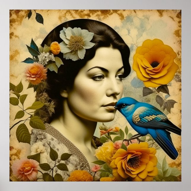 Poster Linda Vintage Mulher nas Flores (Frente)