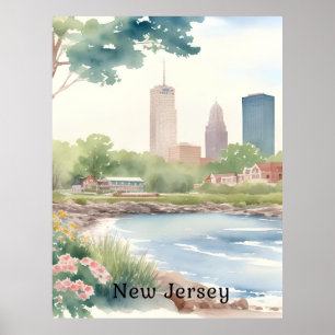 Poster Linda Vintage New Jersey Watercolor Art