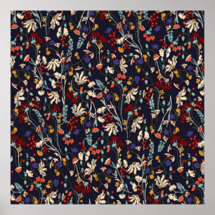 Poster Linda vintagem Padrão floral em muitos tipos