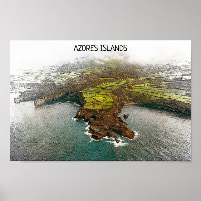 Poster Linda visão costeira das Ilhas Açores (Frente)