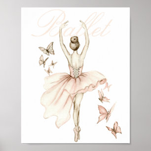 Poster Linda Watercolor Ballerina e Borboletas