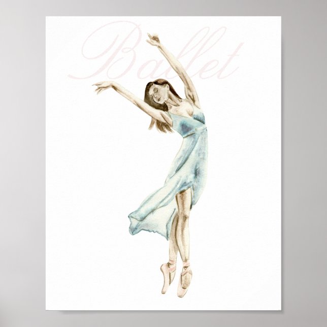 Poster Linda Watercolor Ballerina White, Balé (Frente)