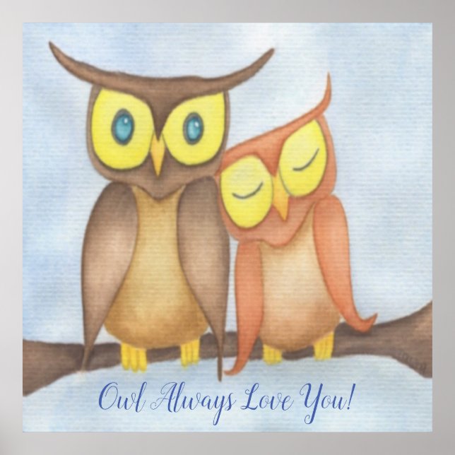 Poster Linda Watercolor Owl Lovers (Frente)
