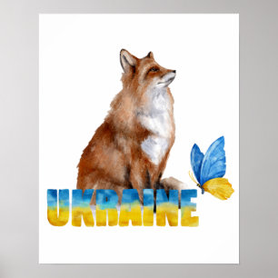 Poster Linda Watercolor Ucrânia Fox e Borboleta