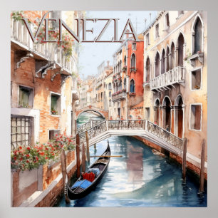 Poster Linda Watercolor Venice Canal Viagem