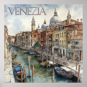 Poster Linda Watercolor Venice Canal Viagem