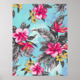 Póster Lindas aquarelas tropicais de tinta floral