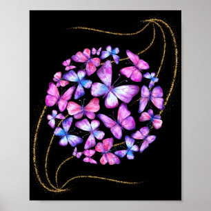 Poster Lindas Borboletas de Aquarela com Bling Dourado