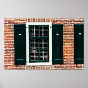 Poster Lindas casas tradicionais holandesas. Muro de tijo