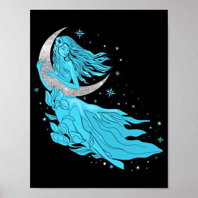 Poster Lindas estrelas da lua ilustração de arte feminina (Frente)