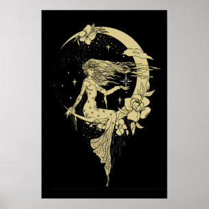 Poster Lindas estrelas da lua ilustração de arte feminina
