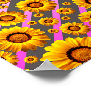 Poster Lindas flores amarelas nas cinzas, listras cor-de-