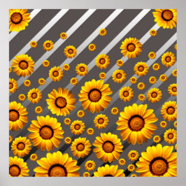 Poster Lindas flores amarelas nas cinzas, listras pratead