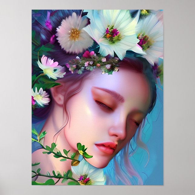 Poster Lindas Flores de Fada nos Cabelos Arte de Fantasia (Frente)
