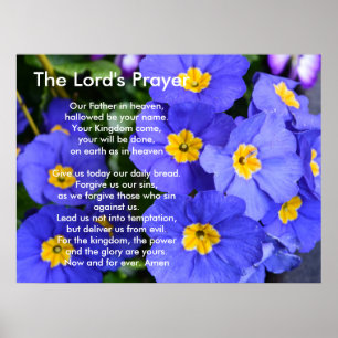 Póster Lindas flores de jardim azul. A Oração do Senhor