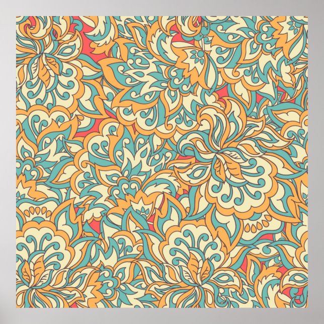 Poster lindas flores, padrão perfeito. colheita floral (Frente)