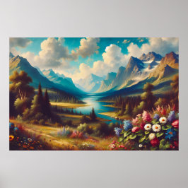 Poster Lindas montanhas e um rio mágico