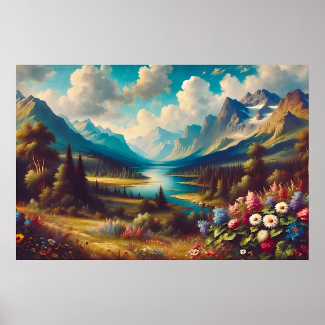 Poster Lindas montanhas e um rio mágico (Frente)