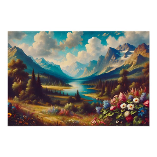 Póster Lindas montanhas e um rio mágico (Frente)
