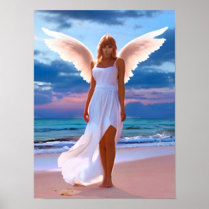Poster Lindas mulheres com anjos em uma praia