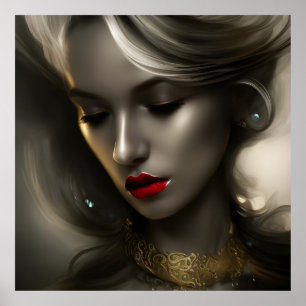 Poster Lindas mulheres louras bronze dourado com lábios v