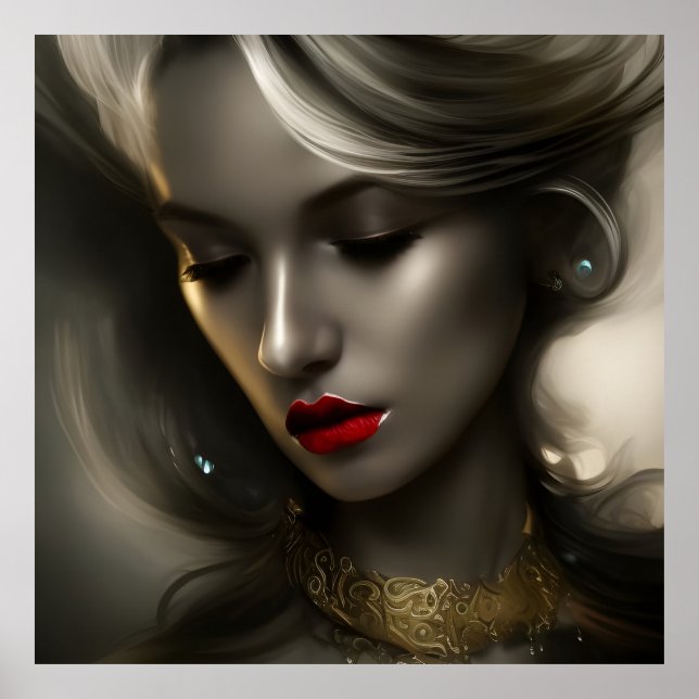 Poster Lindas mulheres louras bronze dourado com lábios v (Frente)