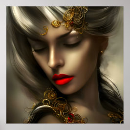 Poster Lindas mulheres louras de ouro com lábios vermelho