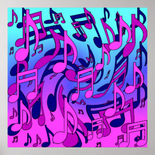 Poster Lindas notas musicais de alta música rosa púrpur